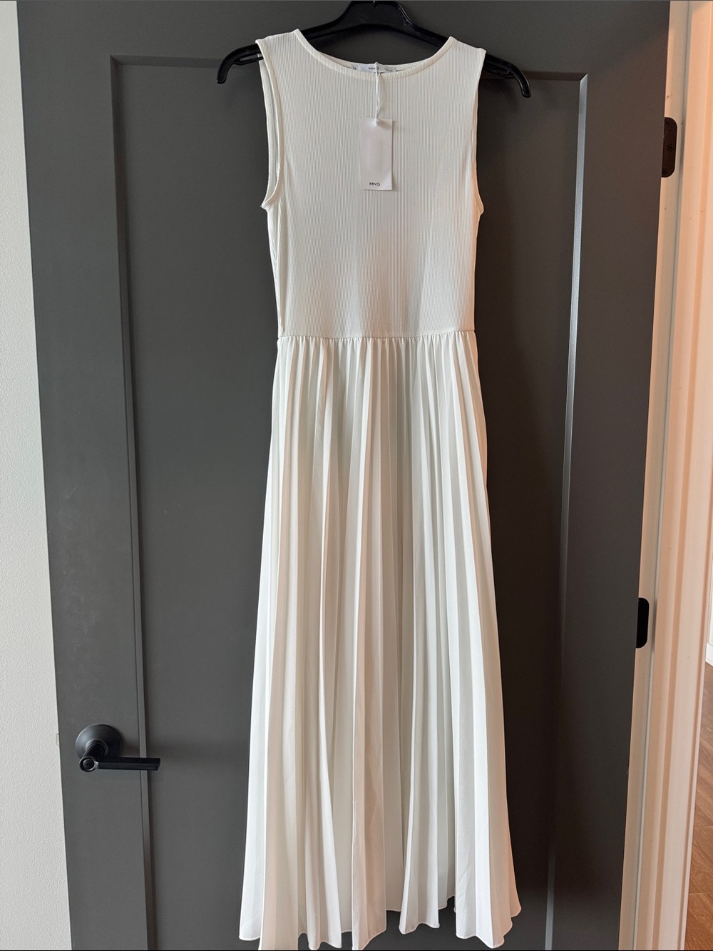 Mango Sleeveless White Maxi Dress with Pleated Skirt